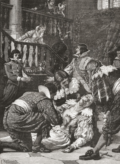 The Assassination Of The Duke Of Buckingham, 23 August 1628, At The Greyhound Pub, Portsmouth, England. George Villiers, 1st Duke Of Buckingham, 1592 _æ_ 1628. Favourite Of King James I Of England. From The Century Edition Of Cassell's History Of Eng