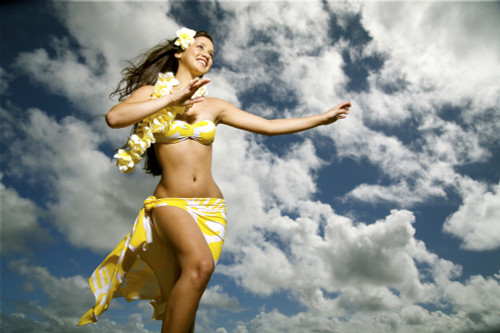 Hawaii, Kauai, Kealia, Beautiful Hawaiian Girl Dancing Hula On Ocean Shoreline. Poster Print by Kicka Witte / Design Pics - Item # VARDPI1972993