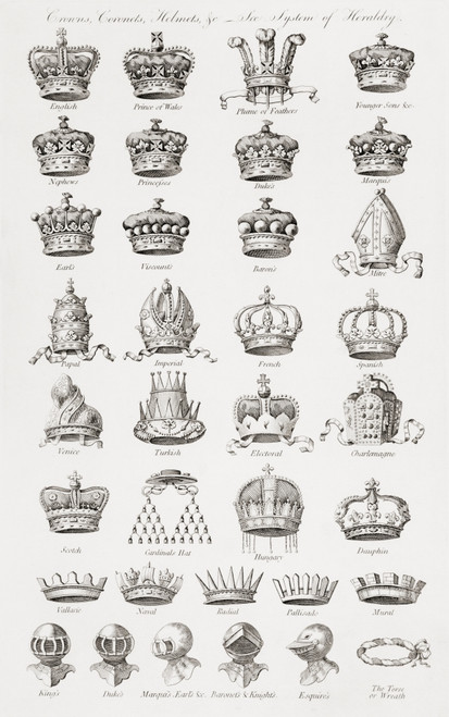 Crowns, Coronets And Helmets. From An 18th Century Print Poster Print by Ken Welsh / Design Pics - Item # VARDPI12280848