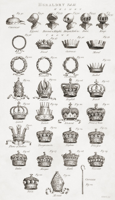 Crowns, Coronets And Helmets. From An 18th Century Print Poster Print by Ken Welsh / Design Pics - Item # VARDPI12280494