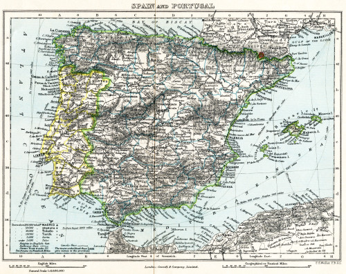 Map Of Spain And Portugal C.1872. From Milner's Gallery Of Geography. Poster Print by Ken Welsh / Design Pics - Item # VARDPI12280463