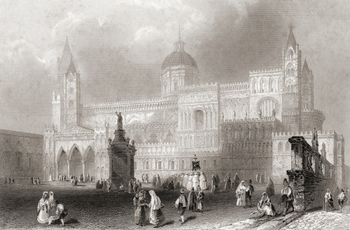 Palermo Cathedral, Palermo, Sicily, Italy. From A 19th Century Engraving. Poster Print by Ken Welsh / Design Pics - Item # VARDPI12280449