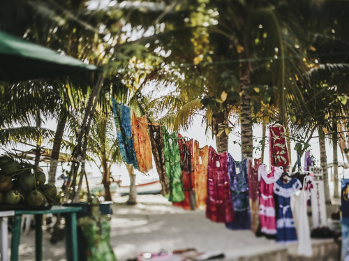Clothing hanging on display for sale at an outdoor market; Cancun, Mexico Poster Print by Melody Davis / Design Pics - Item # VARDPI12388590