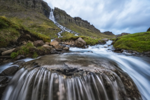 Motion blur of flowing water at a waterfall near Djupavik; West Fjords, Iceland Poster Print by Robert Postma / Design Pics - Item # VARDPI12530938