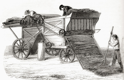 A 19th century threshing machine.  From Les Merveilles de la Science, published 1870. Poster Print by Ken Welsh / Design Pics - Item # VARDPI12333219