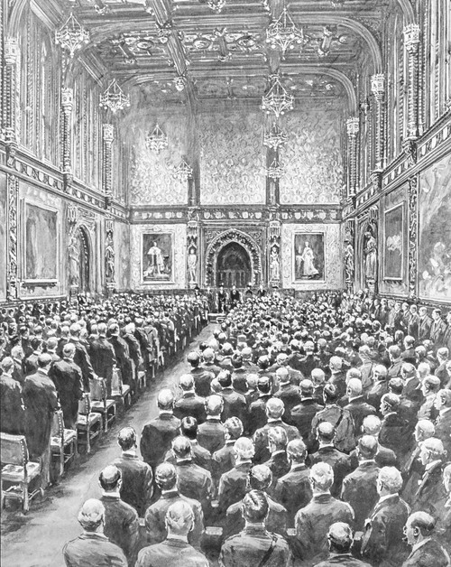 Magic lantern slide circa 1900.Victorian.Social History. The Kijg addresses parliment Poster Print by John Short / Design Pics - Item # VARDPI12512098