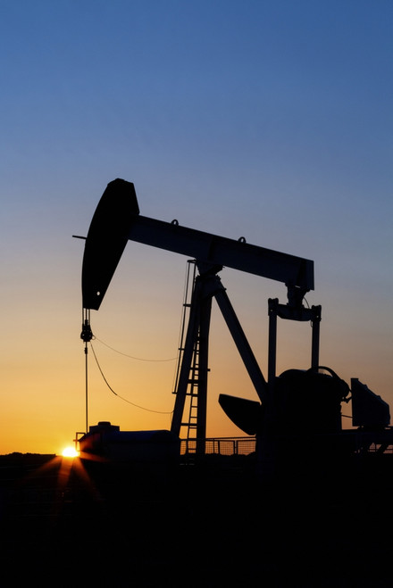 Silhouette of a pumpjack at sunrise with orange sunburst; Acme, Alberta, Canada Poster Print by Michael Interisano / Design Pics - Item # VARDPI12540881