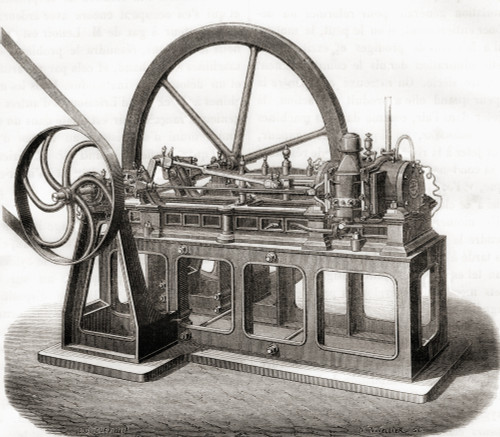 A 19th Century Gas Fuelled Engine.  From Les Merveilles De La Science, Published C. 1870 Poster Print by Ken Welsh / Design Pics - Item # VARDPI12290029