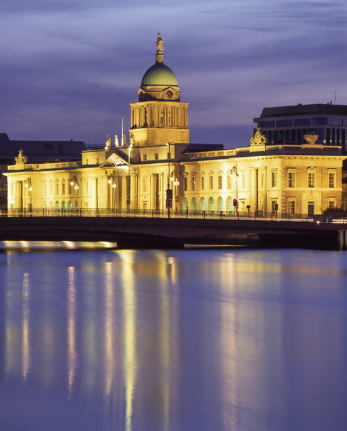Dublin,Co Dublin,Ireland;Custom House On Liffey River Illuminated At Dusk Poster Print by The Irish Image Collection / Design Pics - Item # VARDPI1834328
