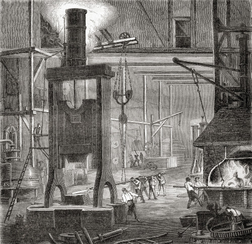 A 19th century steam hammer or drop hammer.  From Les Merveilles de la Science, published 1870. Poster Print by Ken Welsh / Design Pics - Item # VARDPI12333187