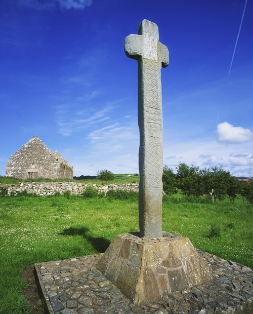 Cloncra Church, Inishowen Peninsula, County Donegal, Ireland; High Cross With Church Ruins Poster Print by The Irish Image Collection / Design Pics - Item # VARDPI1809135