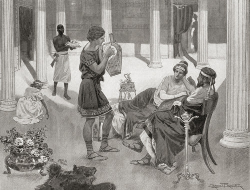 The interior of a Greek house, 4th century BC.   From Hutchinson's History of the Nations, published 1915. Poster Print by Ken Welsh / Design Pics - Item # VARDPI12512659