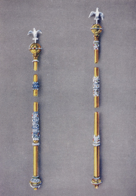 The King And Queen's Sceptres With The Dove.  From The Queen The Lady's Newspaper Published 1935. Poster Print by Hilary Jane Morgan / Design Pics - Item # VARDPI12288309