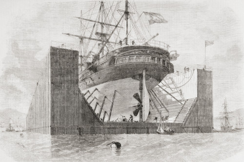 The Floating Dock At Cartagena, Murcia, Spain In The Mid 19Th Century. From L'univers Illustre Published 1866. Poster Print by Ken Welsh / Design Pics - Item # VARDPI2220252