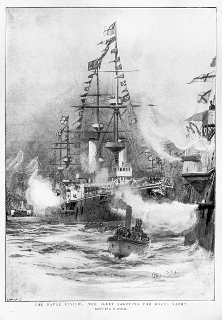 The Graphic Newspaper/Naval review 1897, The Naval review,Fleet saluting the ROyal Yacht. Drawn by C.W.Wyllie Poster Print by John Short / Design Pics - Item # VARDPI12516091