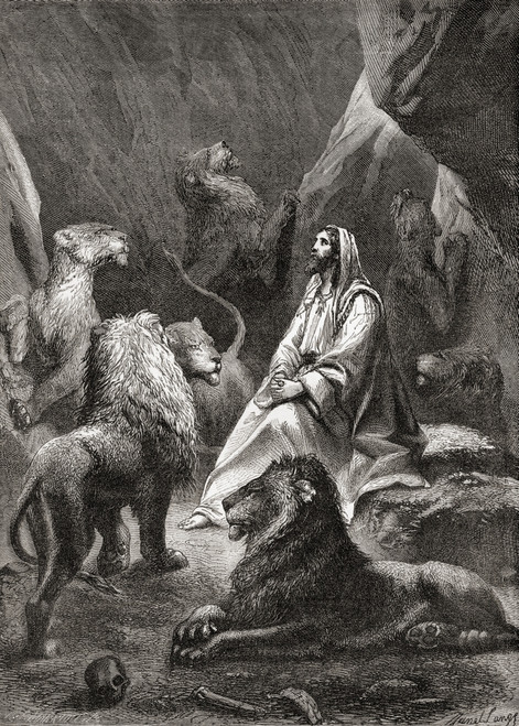Daniel In The Lion's Den. From The Book Of Daniel, Old Testament.  From The Children's Bible, Published C. 1883 Poster Print by Ken Welsh / Design Pics - Item # VARDPI12310172