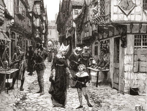 A London Street During The 15th Century. From The Century Edition Of Cassell's History Of England, Published 1901. Poster Print by Ken Welsh / Design Pics - Item # VARDPI12280752