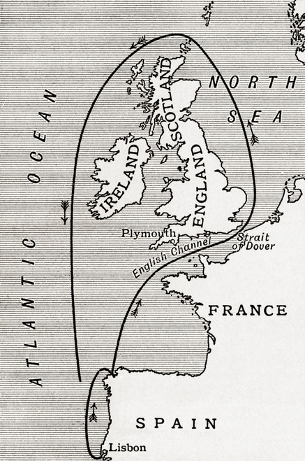 Map Showing The Route Of The Spanish Armada In 1588.  From A First Book Of British History Published 1925. Poster Print by Hilary Jane Morgan / Design Pics - Item # VARDPI12283509