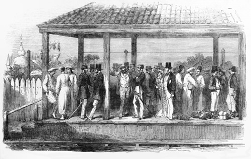 The Illustrated London News Etching From 1854.an Indian Railway Station With People On Platform Waiting For A Train Poster Print by John Short / Design Pics - Item # VARDPI12329881