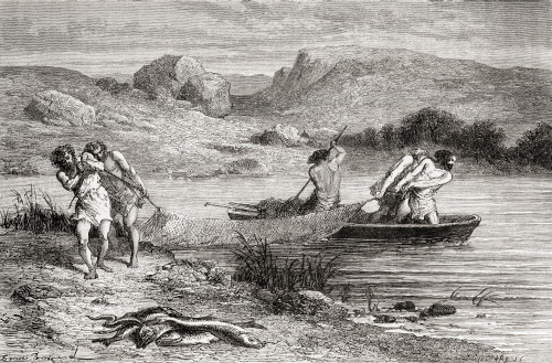 Fishermen from the Neolithic Age aka New Stone Age or Age of the Polished Stone.  From L'Homme Primitif, published 1870. Poster Print by Ken Welsh / Design Pics - Item # VARDPI12333057
