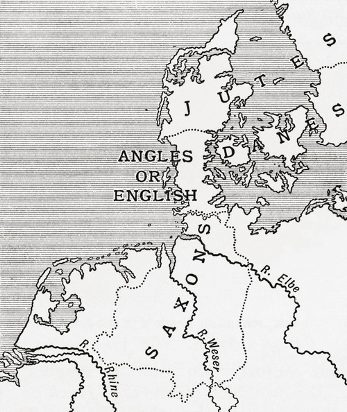 Map Showing The Old Homes Of The English In The 5th Century.  From A First Book Of British History Published 1925. Poster Print by Hilary Jane Morgan / Design Pics - Item # VARDPI12284254