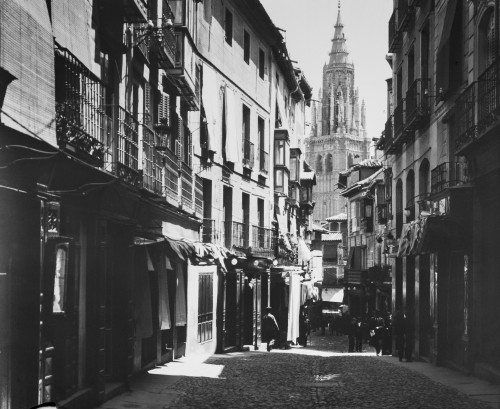 Magic Lantern Slide Circa 1900.victorian.photograph Spanish Street With Cathedral At End Of Lane . Photographed By Dr Feilchenfield Poster Print by John Short / Design Pics - Item # VARDPI12329435