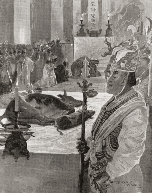 A sacrificial offering in a temple of Confucius or Confucian temple c.505 AD.  From Hutchinson's History of the Nations, published 1915. Poster Print by Ken Welsh / Design Pics - Item # VARDPI12333115