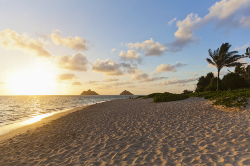 Lanikai Beach Overlooking The Mokulua Islands, Known As The Twin Islands, At Sunrise; Kailua, Oahu, Hawaii, United States Of America Poster Print by Brandon Tabiolo / Design Pics - Item # VARDPI12326418