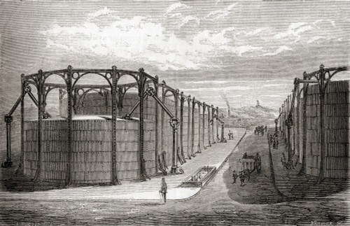 The Twelve Gasometers At The Factory Of La Villette, Paris, France In The 19th Century.  From Les Merveilles De La Science, Published C. 1870 Poster Print by Ken Welsh / Design Pics - Item # VARDPI12289988