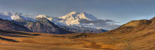 Scenic Panoramic View Of Mt. Mckinley With Colorful Autumn Tundra And The Park Road In The Foreground, Denali National Park, Alaska, Hdr Image Poster Print by Mike Criss / Design Pics - Item # VARDPI2165499