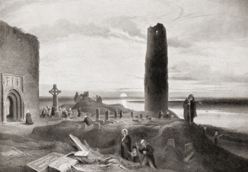 Pilgrims at the monastery of Clonmacnoise, County Offaly, Ireland on the River Shannon.  From Hutchinson's History of the Nations, published 1915. Poster Print by Ken Welsh / Design Pics - Item # VARDPI12333018