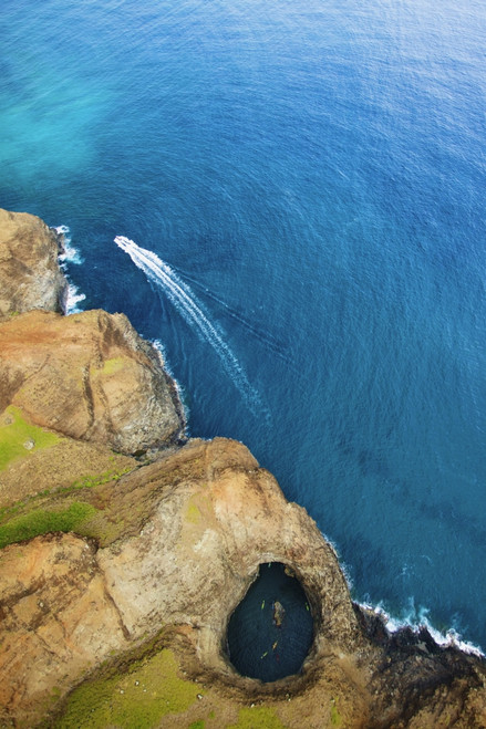 Aerial View Of The Rugged Coastline And A Boat In The Pacific Ocean Along An Hawaiian Island; Na Pali Coast Of Kauai, Hawaii, United States Of America Poster Print by Kicka Witte / Design Pics - Item # VARDPI2275824 Aerial View Of The Rugged Coastline And A Boat In The Pacific Ocean Along An Hawaiian Island; Na Pali Coast Of Kauai, Hawaii, United States Of America Poster Print by Kicka Witte / Design Pics - Item # VARDPI2275824
