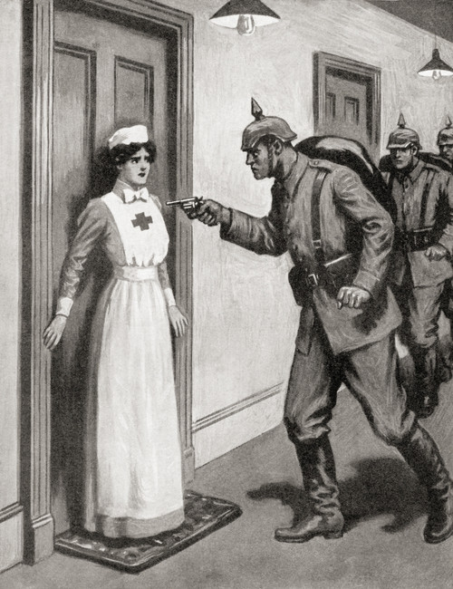 Brave Nurse Agassiz Protecting Her Wounded British Patients From The Germans During Wwi.  From The War Illustrated Album Deluxe, Published 1915. Poster Print by Hilary Jane Morgan / Design Pics - Item # VARDPI12285573