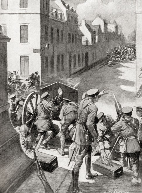 British Machine Guns Mow Down A German Column During A Skirmish At Landrecries, France,25 August 1914.  From The War Illustrated Album Deluxe, Published 1915. Poster Print by Hilary Jane Morgan / Design Pics - Item # VARDPI12285553