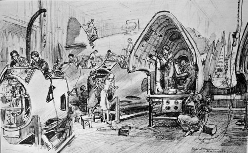 The Illustrated London News 1941. World war II. A Beaufighter night fighter production line. Stern frames,front and rear fusalages being fitted.30% of workers are female Poster Print by John Short / Design Pics - Item # VARDPI12332121
