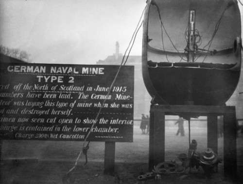 Magic lantern slide  WW1, 1914-1918, World war one images. German Naval Mine type 2. Display of captured German weapons and artillary at Horse Guards Parade, London 3rd November 1915. Poster Print by John Short / Design Pics - Item # VARDPI12511001