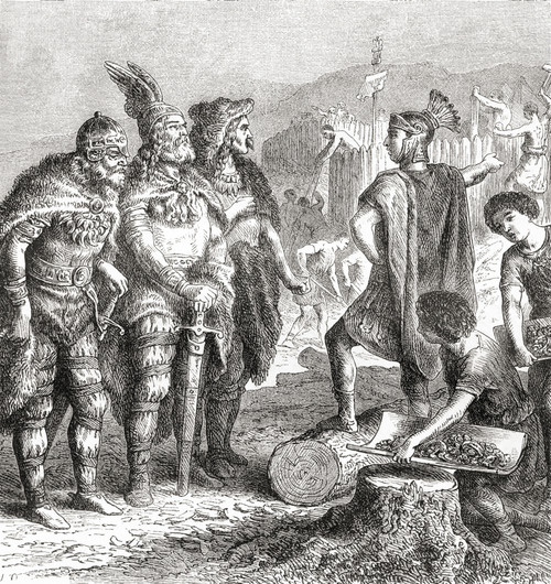 Stilicho negotiating Goths c400 Flavius Stilicho occasionally written Stilico c 359 408 High-ranking general (magister militum) Roman army From Ward and Lock's Illustrated History World published c1882 Ken Welsh # VARDPI12512847