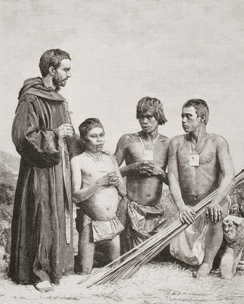 Spanish Missionaries In Colombia 1892 A Friar From The Order Of Augustinian Recollects Converting Guahibo Indians From The Casanare District From La Ilustracion Espa±ola Y Americana Published 1892 Poster by Ken Welsh - Item # VARDPI12280267 Spanish Missionaries In Colombia 1892 A Friar From The Order Of Augustinian Recollects Converting Guahibo Indians From The Casanare District From La Ilustracion Espa±ola Y Americana Published 1892 Poster by Ken Welsh - Item # VARDPI12280267