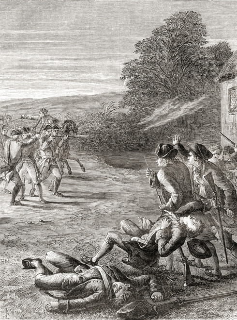 The Skirmish At Lexington Green Massachusetts United States Of America April 19 1775 The First Military Engagements Of The American Revolutionary War From Cassell's Illustrated History Of England Published 1861 Poster Ken Welsh # VARDPI12323130