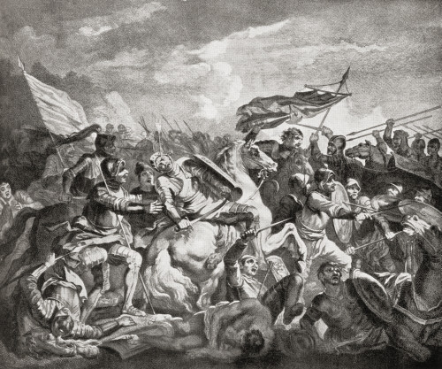 The Battle of Hastings 1066 fought between the Norman-French army of William the Duke of Normandy and an English army under the Anglo-Saxon King Harold Godwinson From Hutchinson's History of the Nations published 1915 Ken Welsh # VARDPI12333032
