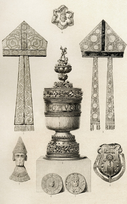 Relics Associated With Thomas A Becket 1 Ivory Grace Cup 2 And 3 Mitres 456 And 7 Leaden Tokens 8 Leaden Ampulla From Illustrations Of English And Scottish History Published 1882 Poster by Hilary Jane Morgan / Design Pics - Item # VARDPI12321099