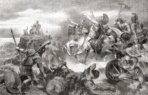 Xenophon Ten Thousand coming sight sea after their march back Battle Cunaxa Xenophon Athens c 430354 BC Ancient Greek philosopher historian soldier mercenary student Socrates Ward Lock's Illustrated History World published c1882 # VARDPI12512910