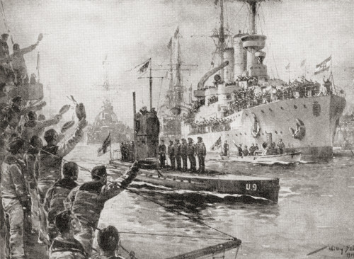 The German Submarine U9 Receiving A Heroes Welcome On Her Return To Wilhelmshaven Naval Base After Sinking Three British Cruisers During Wwi From The War Illustrated Album Deluxe Published 1915 Poster by Hilary Jane Morgan - Item # VARDPI12285574