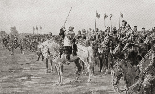 Gustavus Adolphus praying before The Battle of Ltzen 1632 he was later killed in said battle Gustav II Adolf 1594 1632 aka Gustavus Adolphus King of Sweden From Hutchinson's History of the Nations published 1915 Poster Ken Welsh # VARDPI12333081