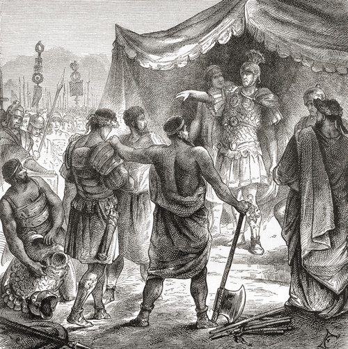 Roman consul Titus Manlius Torquatus condemning his son to death for leaving his post in battle Titus Manlius Torquatus Roman consul 347 BC From Ward and Lock's Illustrated History of the World published c1882 Poster Ken Welsh - Item # VARDPI12512843