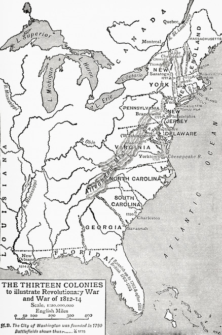 Map Showing Thirteen Colonies To Illustrate Revolutionary War And War 1812-14 Thirteen Colonies Were British Colonies Established Atlantic Coast North America Between 1607 And 1733 From Story England Published 1930 Hilary Jane Morgan # VARDPI12321208