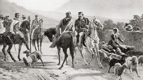 The meeting Garibaldi Victor Emmanuel II Teano Italy 1860 Giuseppe Garibaldi 1807-1882 Italian general politician nationalist Victor Emmanuel II 1820-1878 King Sardinia-Piedmont who became first King a united Italy Hutchinson's History Nations publis