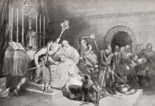 The murder Thomas Becket 1170 four knights Reginald FitzUrse Hugh de Morville William de Tracy Richard le Breton Thomas Becket aka Saint Thomas Canterbury Thomas London Thomas  Becket c 1119/1120 1170 Archbishop Canterbury Hutchinson's History Natio The murder Thomas Becket 1170 four knights Reginald FitzUrse Hugh de Morville William de Tracy Richard le Breton Thomas Becket aka Saint Thomas Canterbury Thomas London Thomas  Becket c 1119/1120 1170 Archbishop Canterbury Hutchinson's History Natio