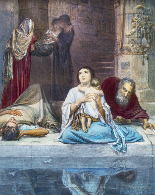 A Hand Coloured Magic Lantern Slide Circa 1900the Pool Bethesda Is A Pool Water Muslim Quarter Jerusalem Path Beth Zeta Valley Fifth Chapter Gospel John Describes Such A Pool Jerusalem Near Sheep Gate Which Is Surrounded Five Covered Colonnades It Is