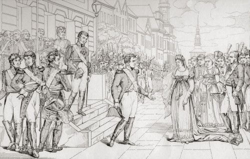 Napoleon Receiving Queen Prussia Tilsit 1807 Napoleon Bonaparte 1769 1821 French Military Political Leader Emperor French 1804 1815 Napoleon I Duchess Louise Mecklenburg-Strelitz 1776 1810 Queen Consort Prussia Wife King Frederick William Iii AA 19th